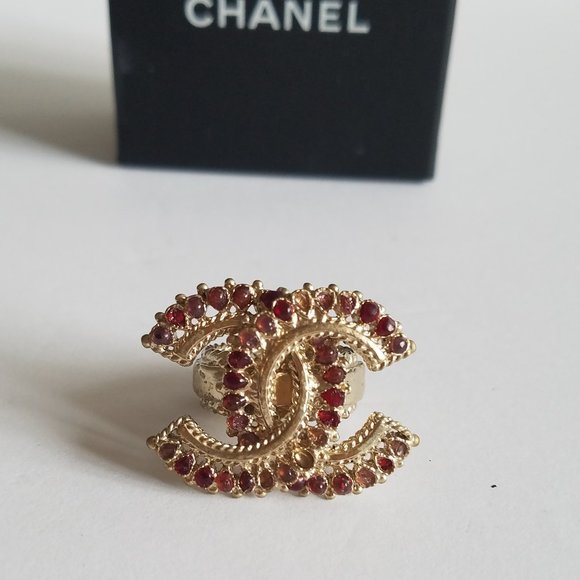 Chanel CC Logo Gold Plated Ring Size 6 - Picture 2 of 11